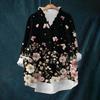 Women's Loose Ruffled Retro Floral Print Stand Collar Long Sleeve Cotton And Linen Top