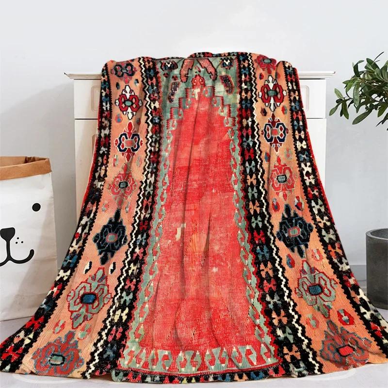 Geometrický Etnický Boho Vzor Flanelová Přehozová Deka Měkká Teplá pro Domácí Dekoraci Pohovky Děti Dospělí Kempingová Deka Velikost King Queen