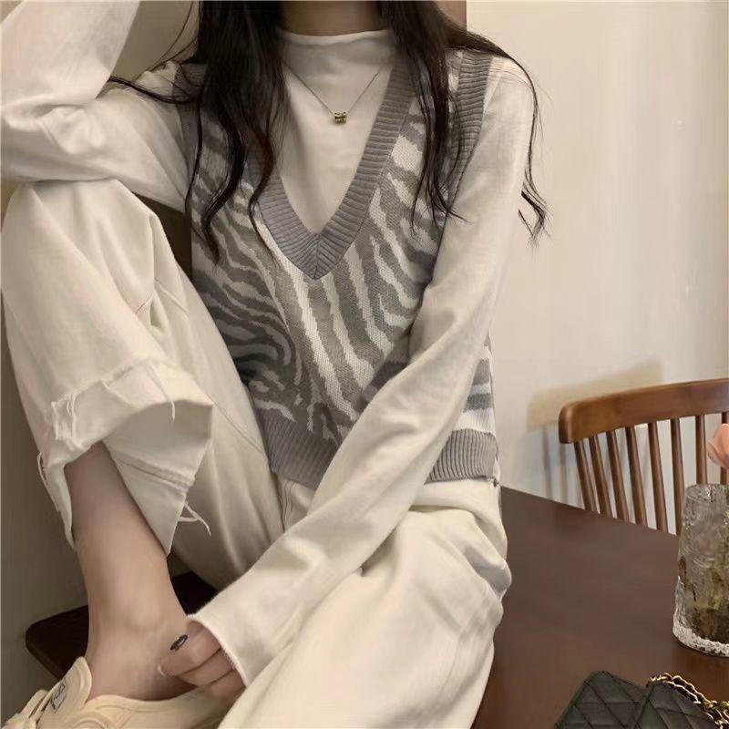 Retro Zebra Sweater Vest Women 2023 Spring and Autumn Korean Version Foreigner Loose Sweater Tank Knitted Vest Pullover Female