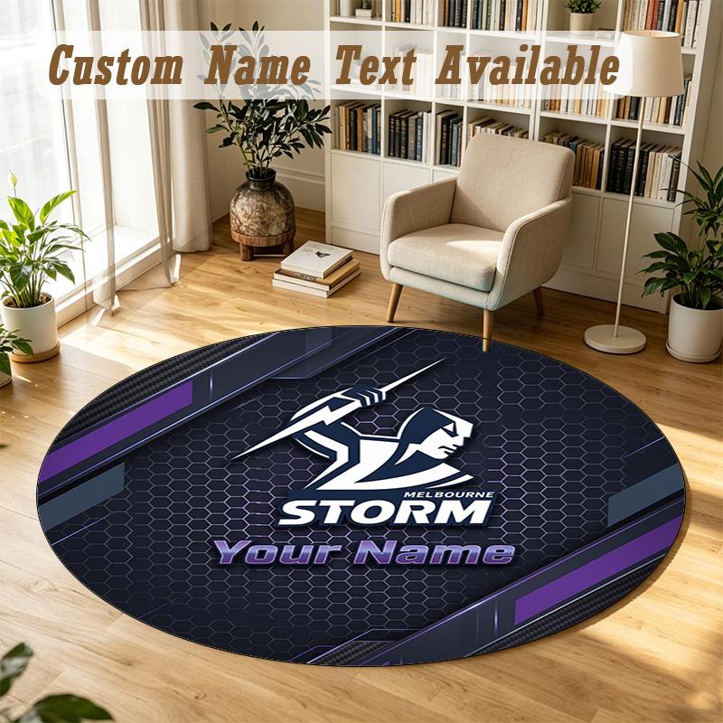 Round Rug Custom NameMelbourne Storm Pattern Non Slip Carpet Home Floor Decor