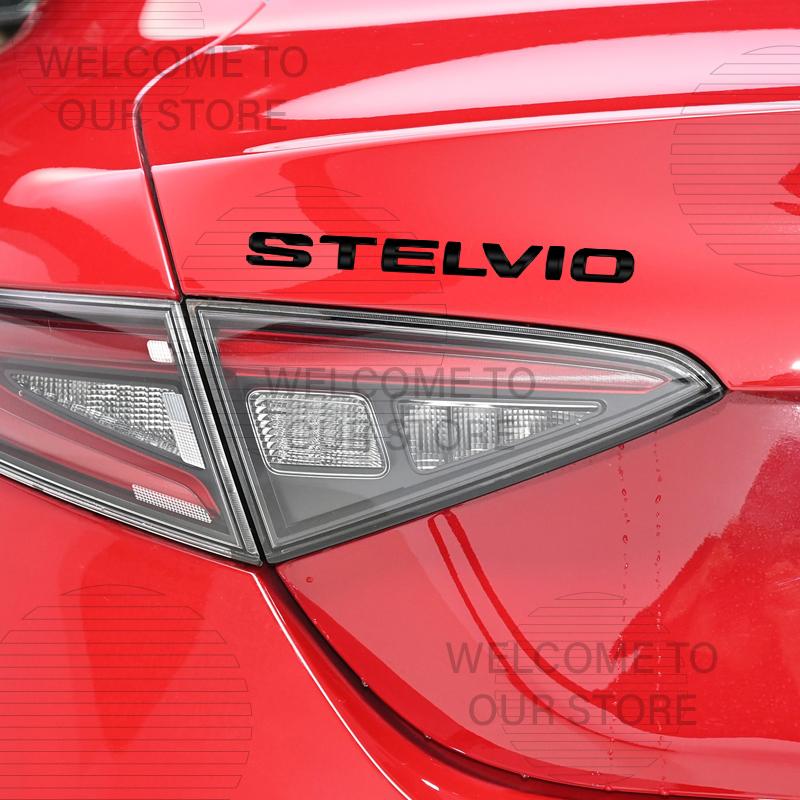 Car Decor Metal For Stelvio Alfa Romeo Letter Emblem 3D Sticker Accessories Glossy Black Tail Rear Trunk Decals
