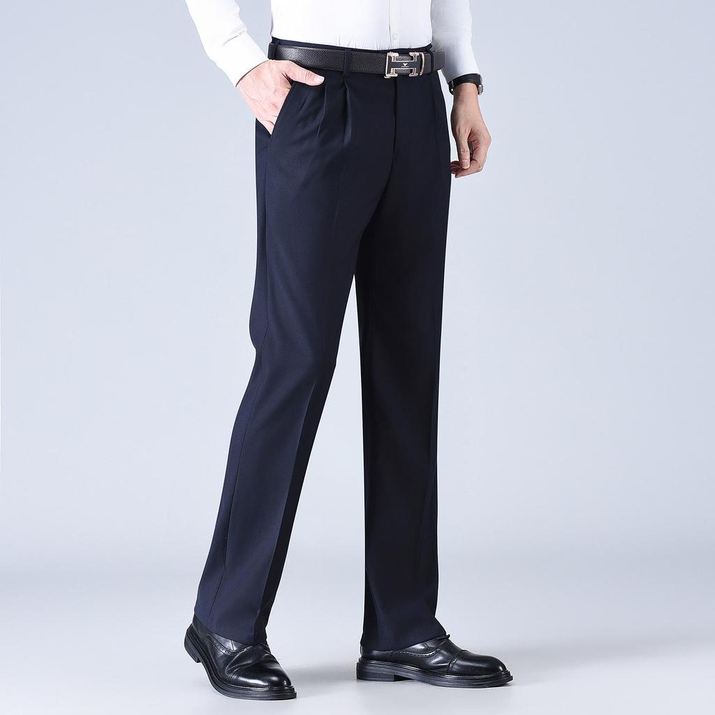 New Men's Iron-Free Pleated Dress Pants - Straight Leg, Professional Trousers for Middle-Aged Businessmen