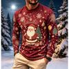 Men Long Sleeve T‑Shirt Halloween Scarecrow Witch Hat Pumpkin Bat Moon Print Crew Neck Horror Party Tops