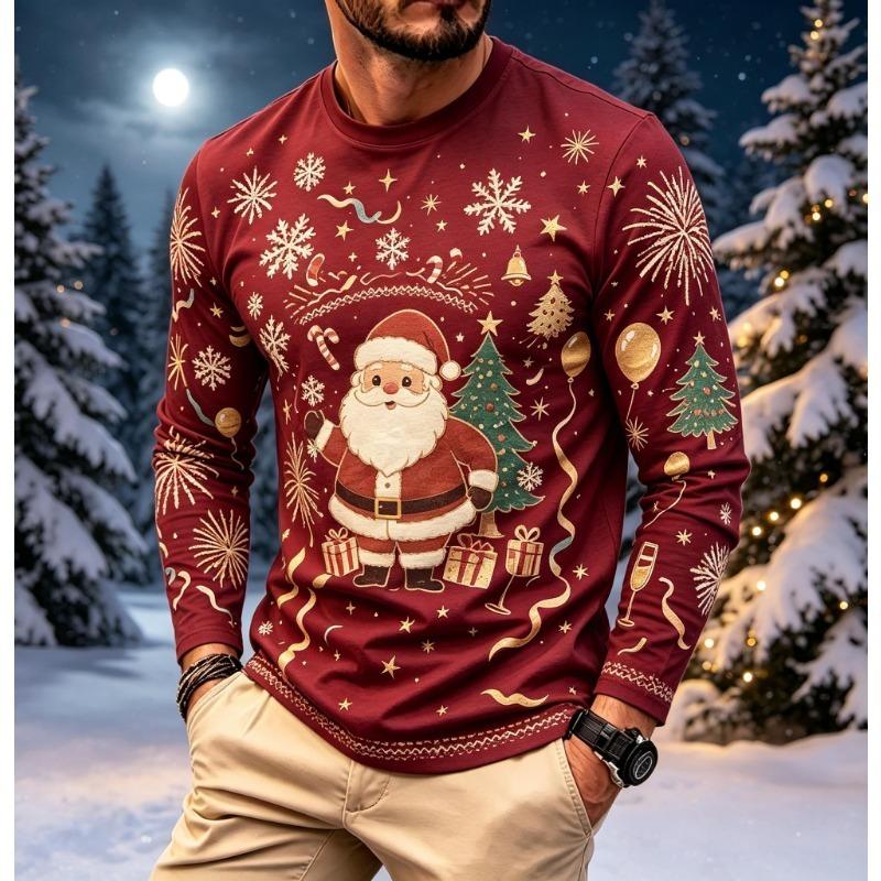Men Long Sleeve T‑Shirt Halloween Scarecrow Witch Hat Pumpkin Bat Moon Print Crew Neck Horror Party Tops