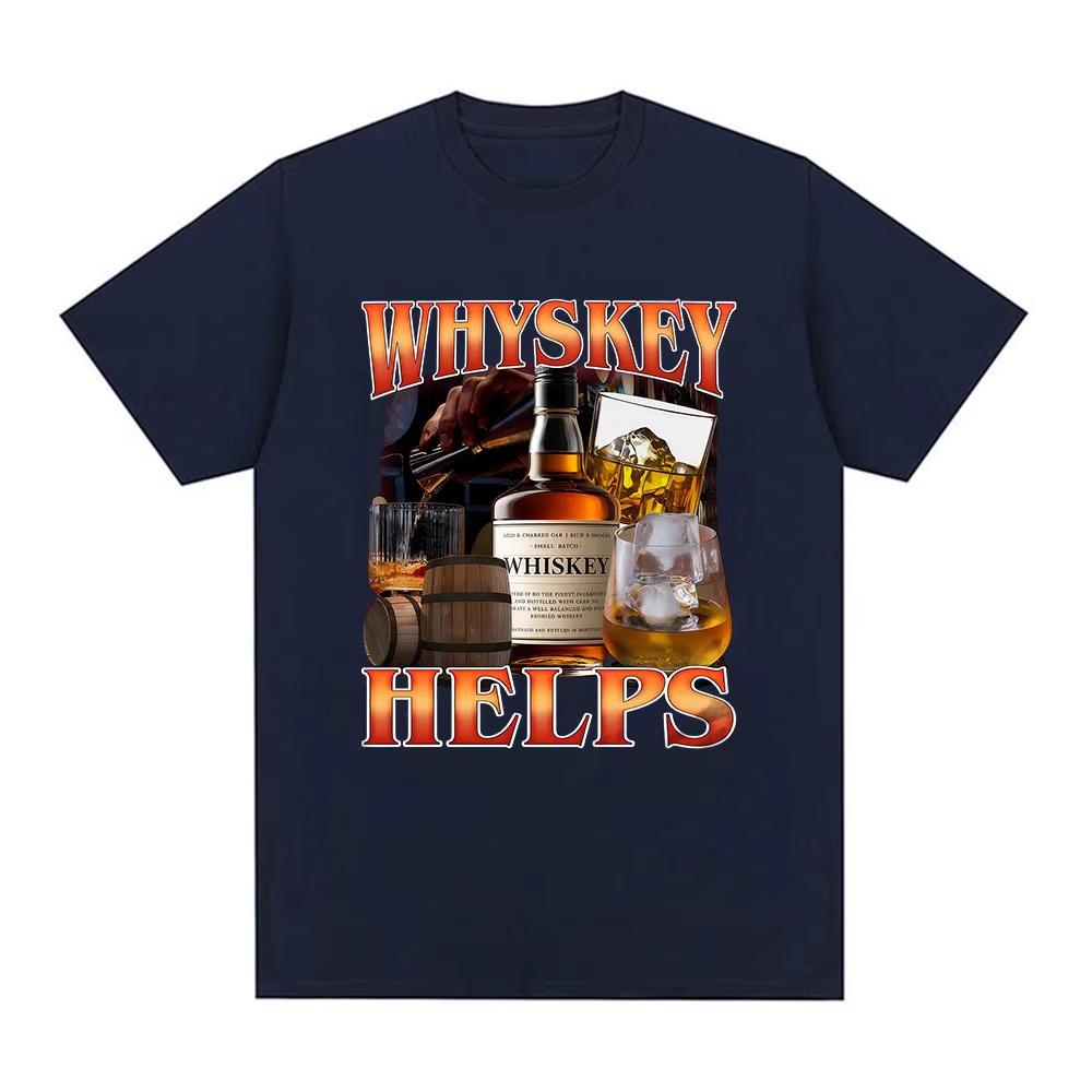 Whiskey Helps Funny Meme Tshirt Unisexs Clothing Fashion ONeck Short Sleeve Tshirts Unisex Vintage High Quality Cotton T Shirt