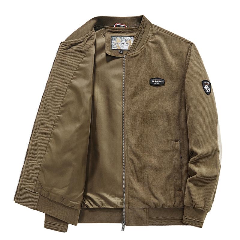 Nouvelle veste en velours côtelé pour hommes, vêtements de printemps et d'automne, col montant, rétro, décontracté, polyvalent, tendance, manteau pour hommes d'âge moyen