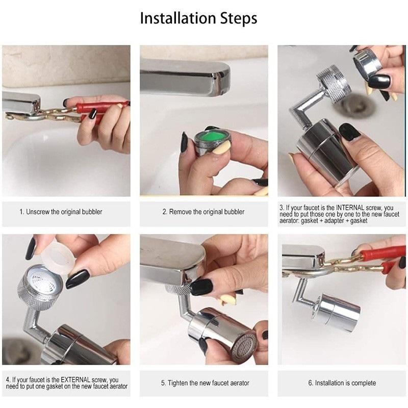 1080° Rotatable Extension Faucet Sprayer Head 2 Spray Modes Universal Bathroom Tap Extend Adapter Aerator
