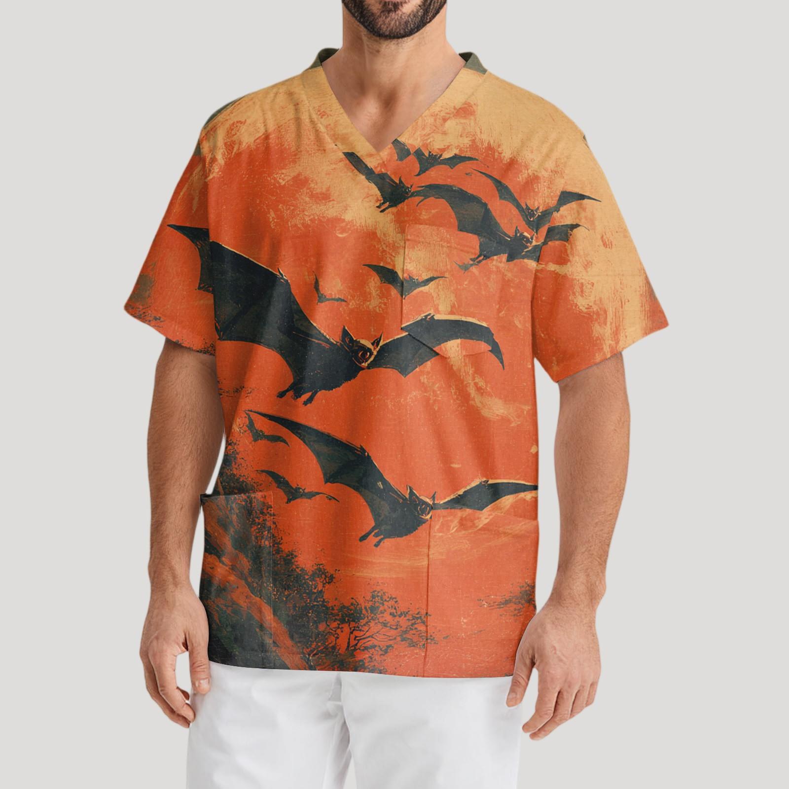 

Мужская рабочая блузка с короткими рукавами и v-образным вырезом с принтом, топ с нагрудным карманом XXXXXL бежевый