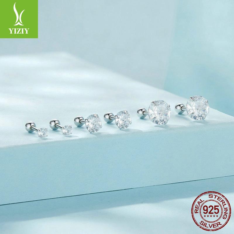 Exquisite Shining Zircon 925 Sterling Silver Stud Earrings, Simple Classic Commuter Wind Threaded Stud Earrings