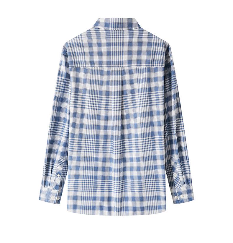 Women's Long Sleeve Plaid Shirt - Blue Cotton Cocoon, Mid-Length, 2026 Spring/Autumn Collection