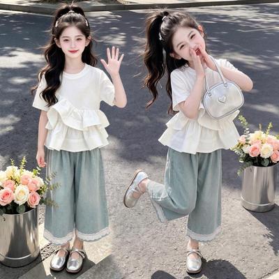 Girls' Korean Style Ruffle Sleeve Wide-Leg Pants Set (2026) - Stylish & Versatile Summer Outfit