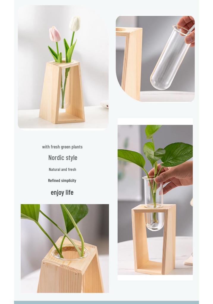 Retro Wooden Hydroponic Vase: Fresh Living Room Desktop Ornament for Chlorophytum.