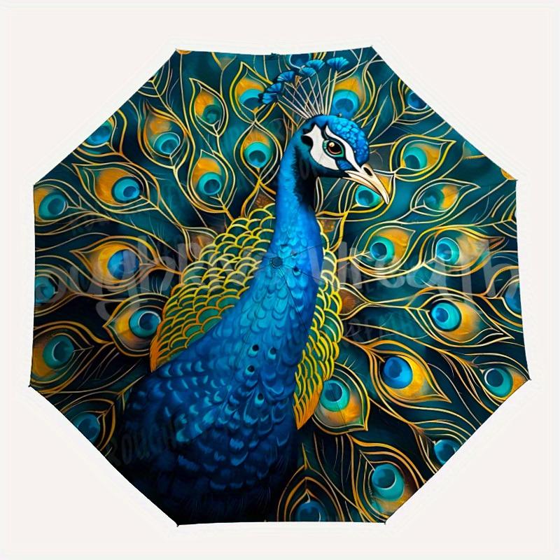 1pc Peacock Feather Automatic Umbrella High Quality Canopy, Portable Folding Umbrella with, Ideal Gift for - Travel, Everyday, Formal Events, Stylish