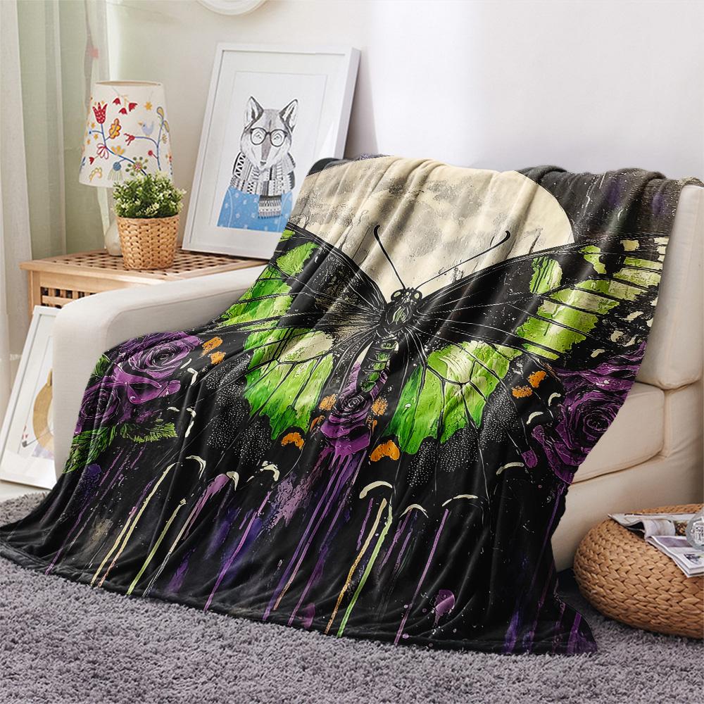 Dark Butterflies  Print Flannel Blanket, High Quality Comfortable for All Seasons, Home Decor, Warmth and Comfort