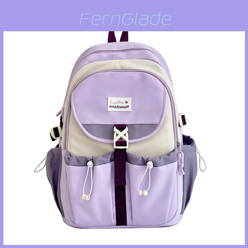 Nylon Girls School Backpack With Letter Decor And Drawstring Design For Campus Use