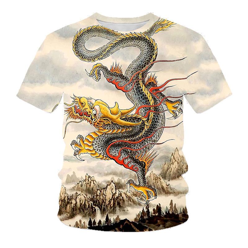 Summer Round Neck 3D Dragon Pattern Print Top Fashionable Casual Short Sleeved Men's T-shirts