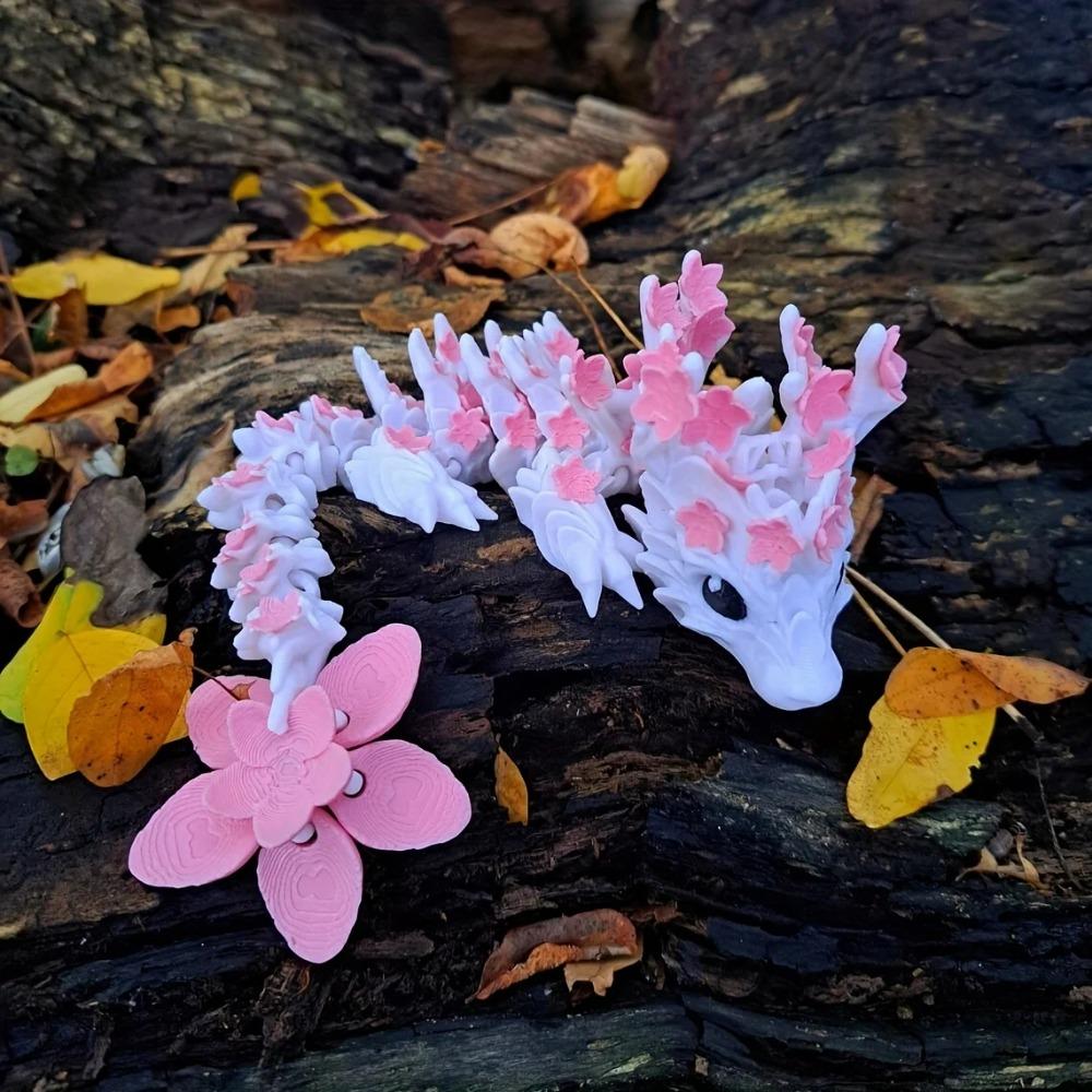 Vibrant 3D Printed Cherry Blossom Dragon Statue - Colorful and Complex Flower Design, Suitable for Christmas and New Year Gifts