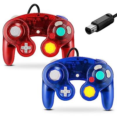 FIOTOK GameCube Controller Classic Wired Controller for Wii and Nintendo Gamecube (Clear Red & Clear Blue - 2-Pack)