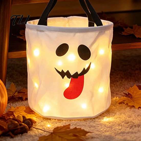 Trick or Treat Bags LED Light Up Halloween Bucket, Glow in The Dark Candy Colorful Event Supplies Bag with Handle, Reusable Lighted Goodie Gift