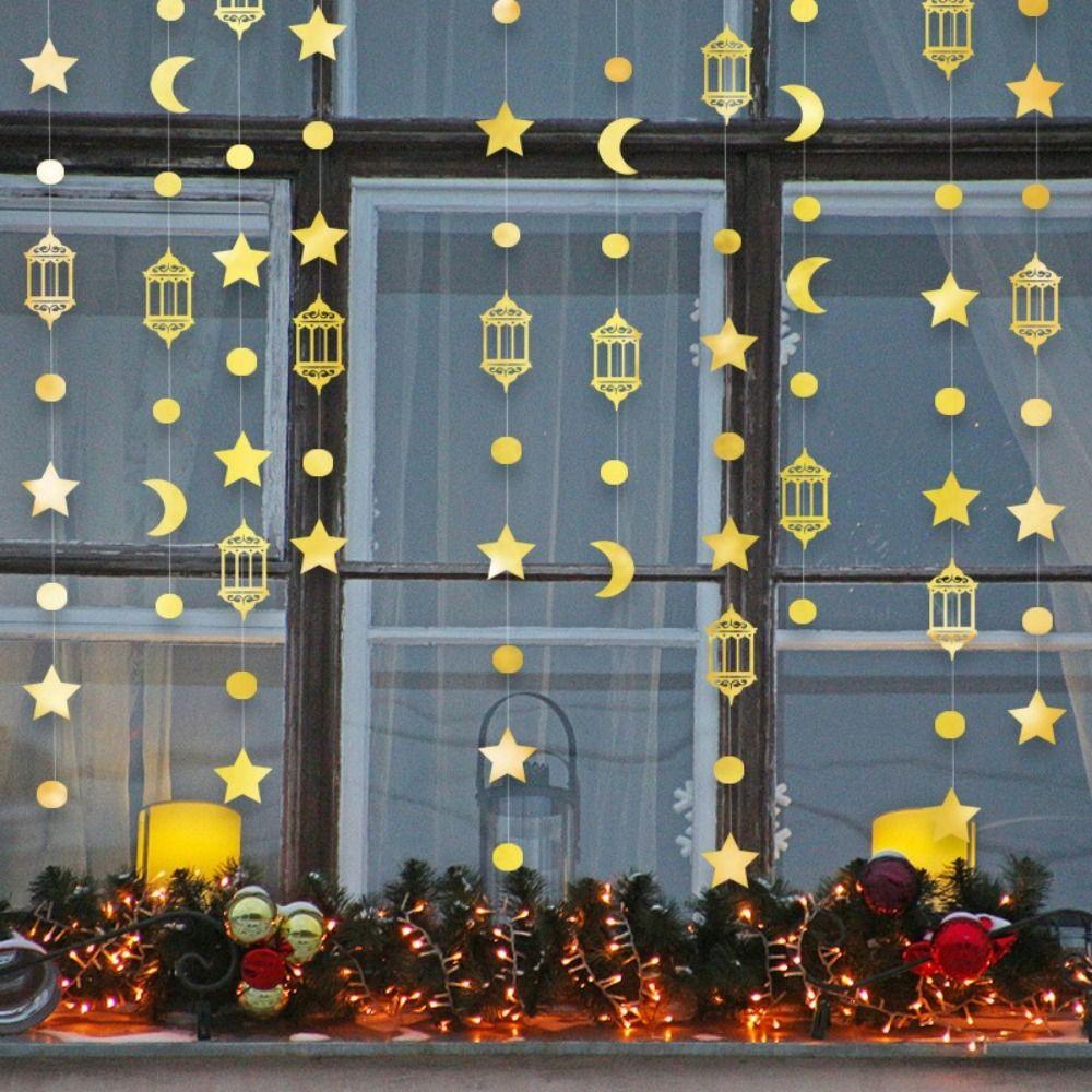 Gold Silver Eid Mubarak Banners DIY Paper Glitter Paper Ramadan Kareem Decor Pull Flag Ceiling Hanging Hang Garland Eid al-Fitr