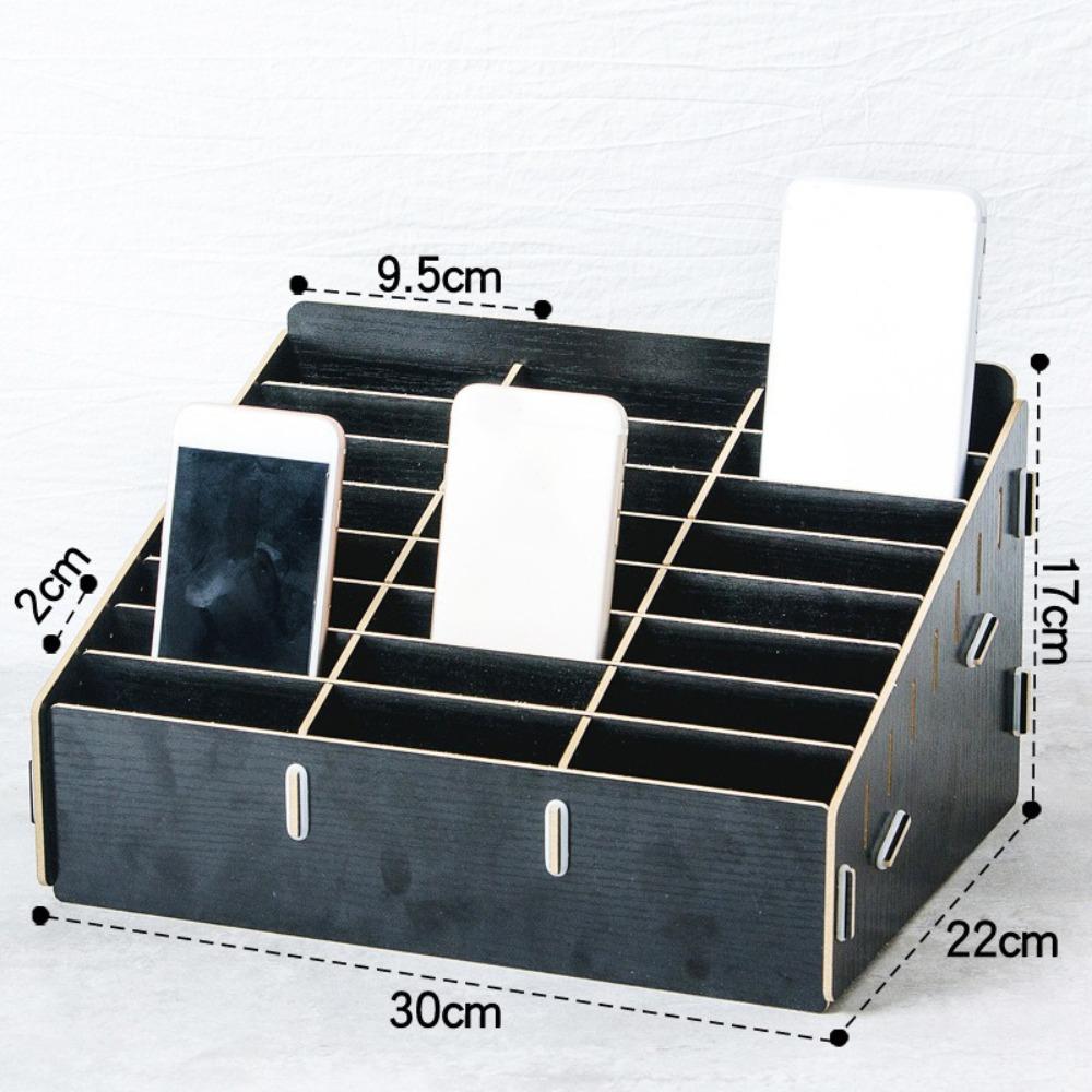 Wood Desktop Storage Box Detachable Multifunctional Phone Holder Easy to Install 12/24-Grid Phone Management Storage