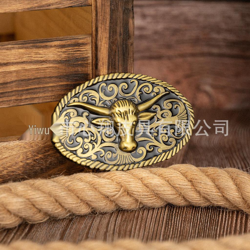 Retro Symmetrical Bull Head Embossed Unisex PU Leather Belt Buckle