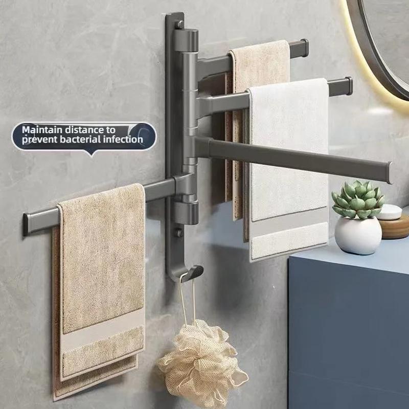 Bathroom Rotating Towel Bar Wall Mounted Non Perforated Iron Towel Storage Rack For Household Bathroom Storage Products