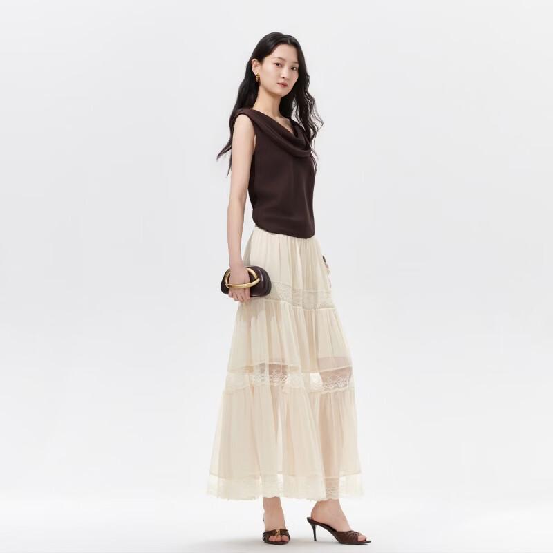 VEROMODA Chiffon Lace Pleated A-Line Skirt