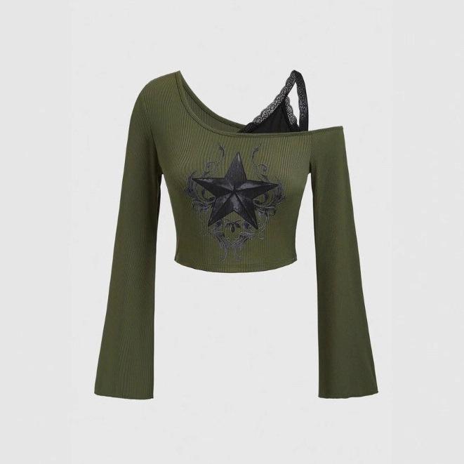 2026 Autumn/Winter Retro Street Style Y2K Printed Slim Fit Women's Tops