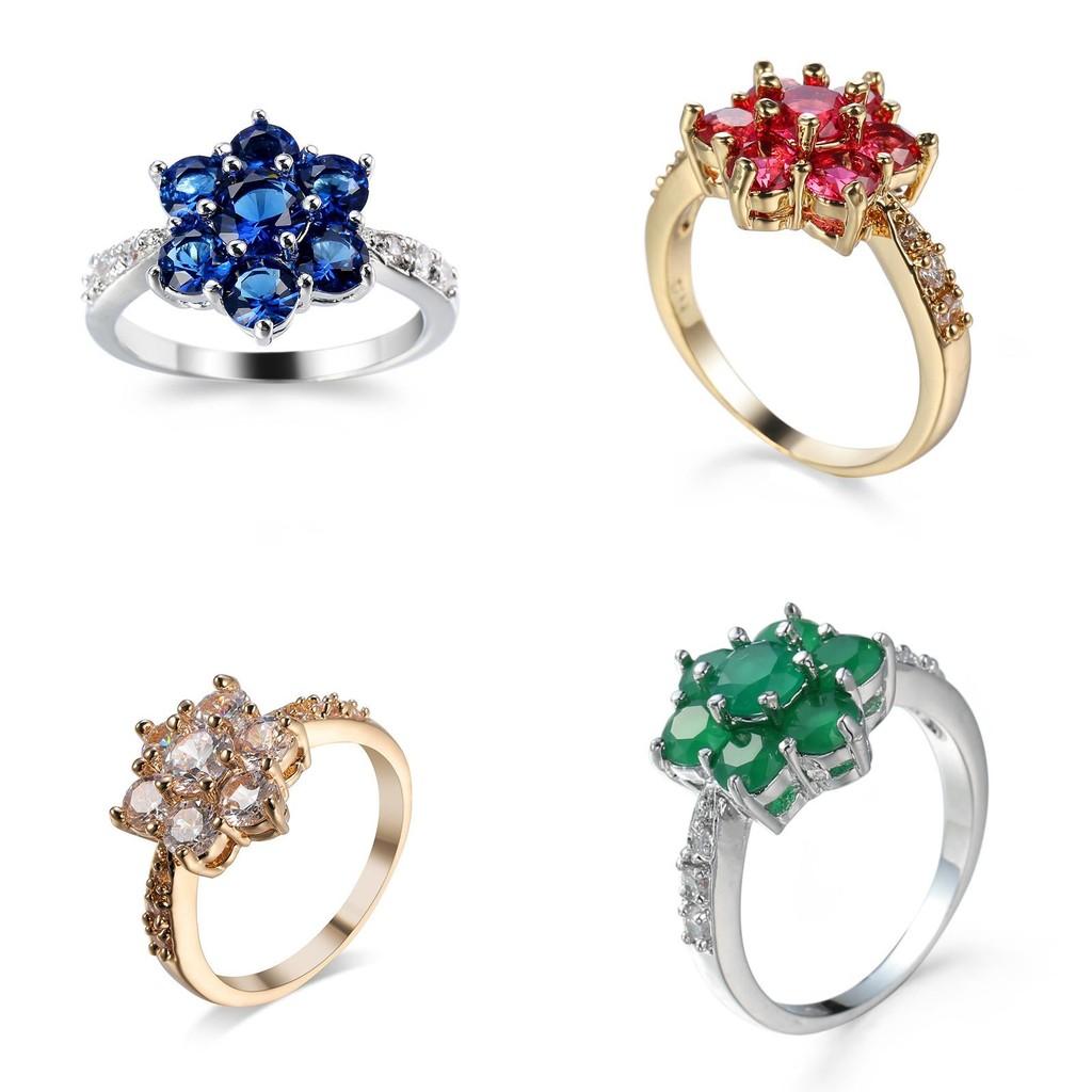 Blue Zirconium Pink Ring Copper Base Gold Plating Conscious Decoration Women