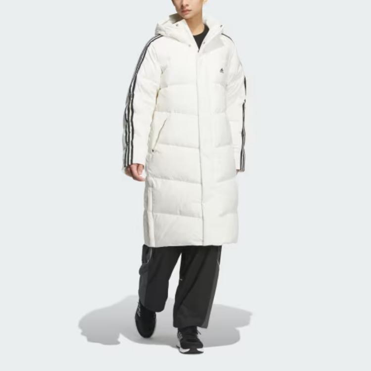 Adidas Sports Lifestyle Series Warm Ultra-Light Wear-Resistant Windproof Logo Stripe Zipper Long Duck Down Jacket Unisex Outerwear White JG5957
