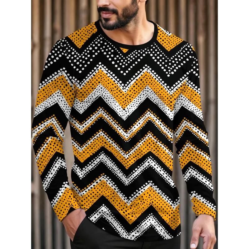 Men's 3D Printed Crew Neck Long Sleeve T-Shirt Fashion Versatile Trend Breathable Casual