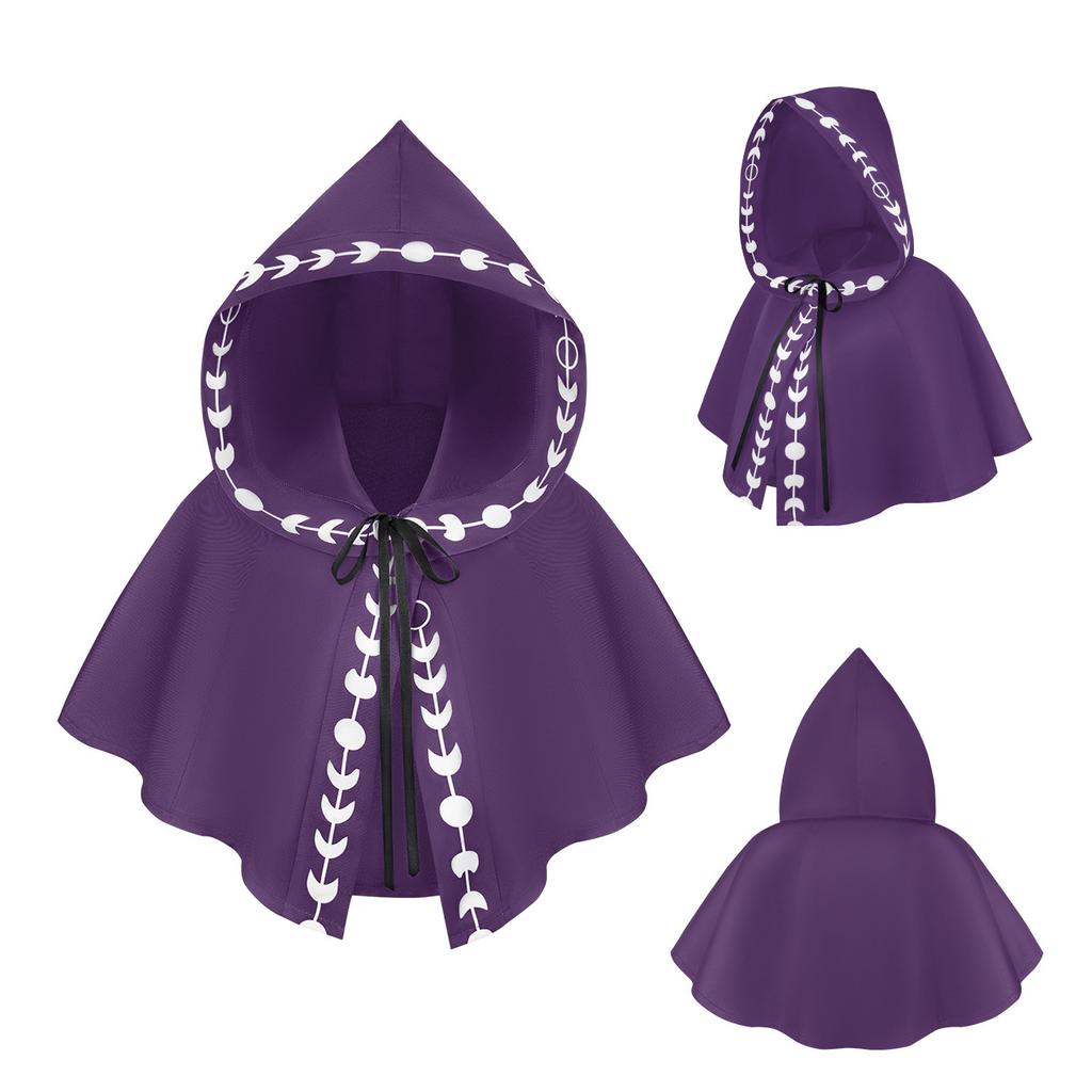 Halloween Cloack Medieval Hooded Cloack with Hat Wizard Cosplay Shoulder Cape Crop Tops Costume Accessories