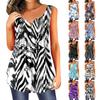 Women's Fashion Floral Printing Pleated Sleeveless Casual T-shirt Vest Button Top