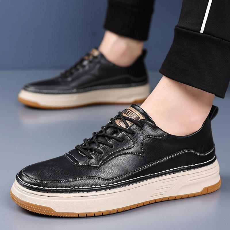 Fashion Men's Shoes 2024 Autumn New British Outdoor Fashion Casual Leather Shoes Men's Autumn Thick-soled Black Work Shoes Size 38-43