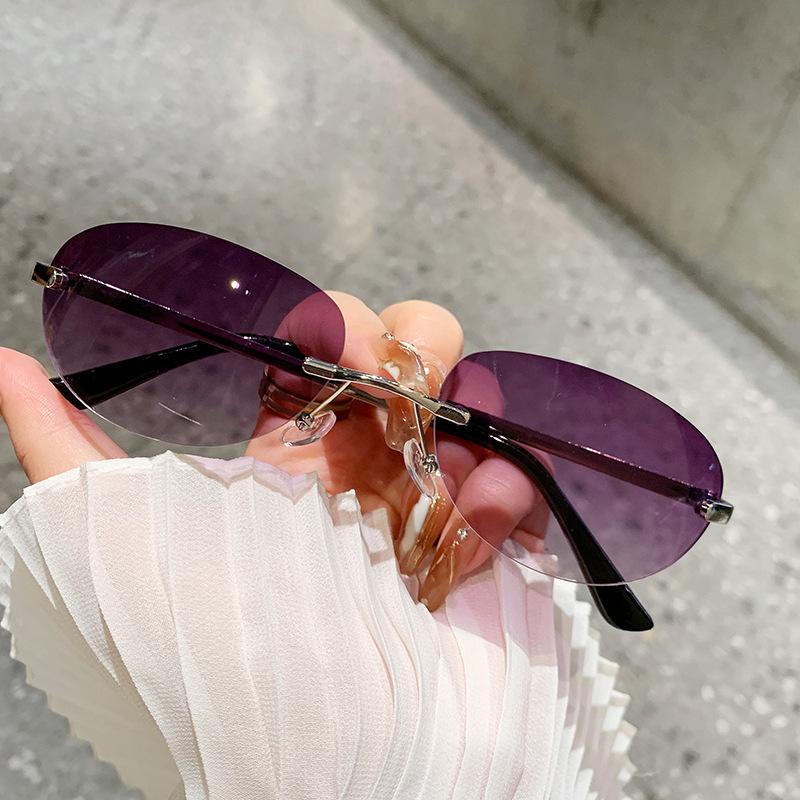 Unisex Rimless Sun Glasses Trendy Minimalist Cut Out Design Vintage Inspired Metal Frame Fashion Eyewear for Women Sunglasses