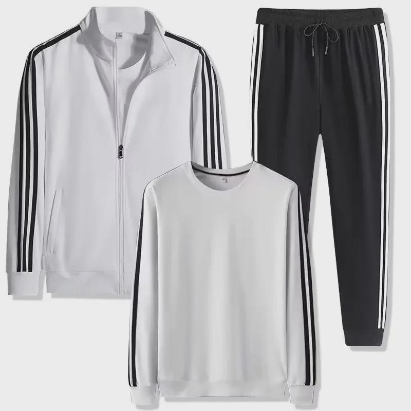 Men's Three-Piece Casual Sports Suit: Spring/Autumn Running Jacket with Three-Stripe Design
