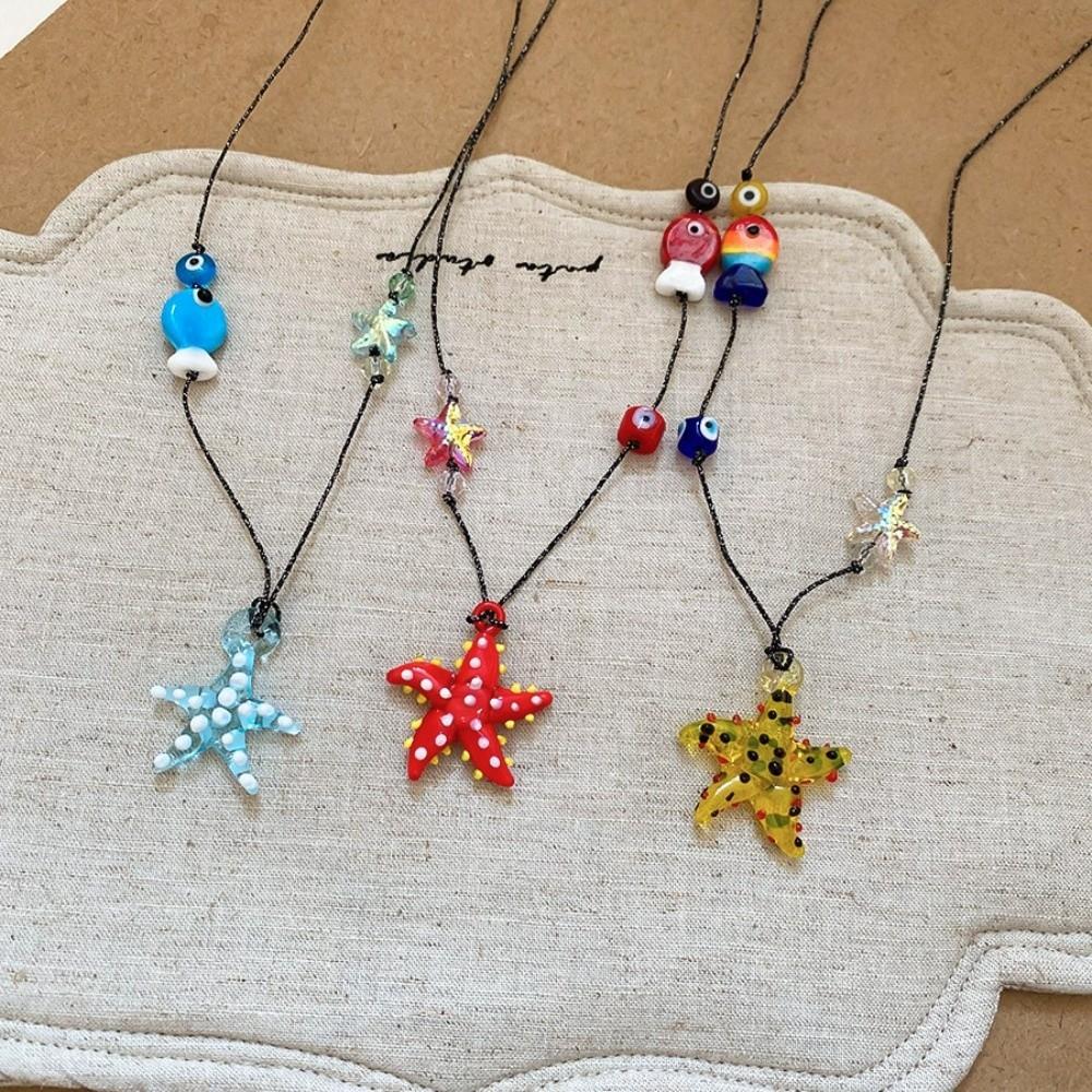 Ocean Sea Series Ceramic Fish Pendant Starfish Boho Ethnic Necklace Fish Starfish Necklace  Friend