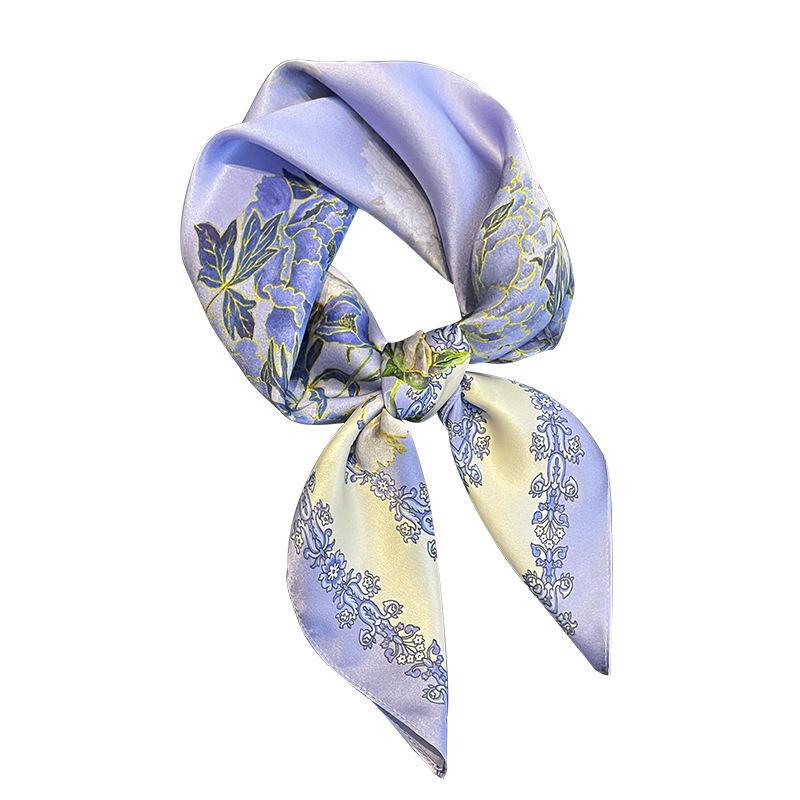 Korean version of idyllic purple spring and summer 71 square scarf silk silk scarf women's sunscreen neck scarf with shirt and bag