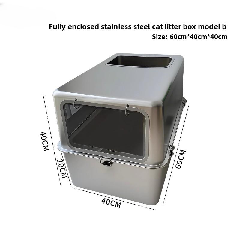 Stainless Steel Cat Litter Box Semi-Enclosed Design Cat Bedpans Anti-Scatter Pet Toilet for Easy Cleaning Durable Feline Supplie