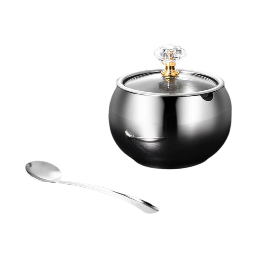 Wide-mouth Kitchen Condiment Pots with Soup Spoon Condiment Container Spice Jar Dining Table