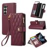 For Samsung Galaxy Z Fold6 5G Case Multi Card Slots Zipper Rhombus Leather Phone Cover with Wrist Strap