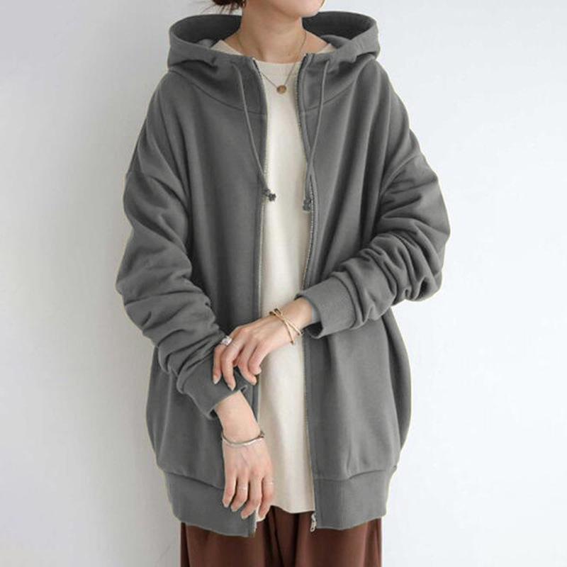 Women's Winter Plus Size Knee-length Pure Colour Loose Padded Thickened Cardigan Cardigan Jacket Warm Hooded Tops