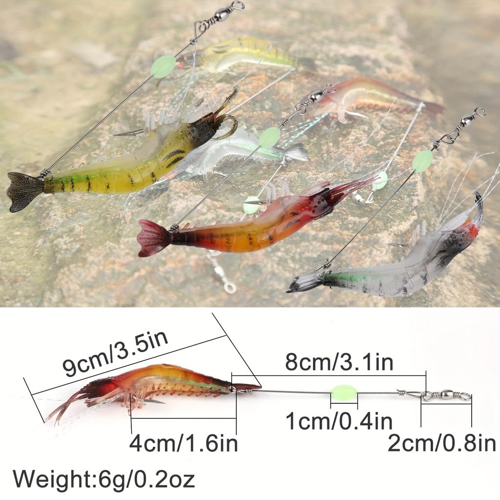 5Pcs/lot Soft Shrimp Artificial Bait with Swivels & Glow Beads Noctilucence Sabiki Rigs Fishing Lure for Freshwater & Saltwater 260319