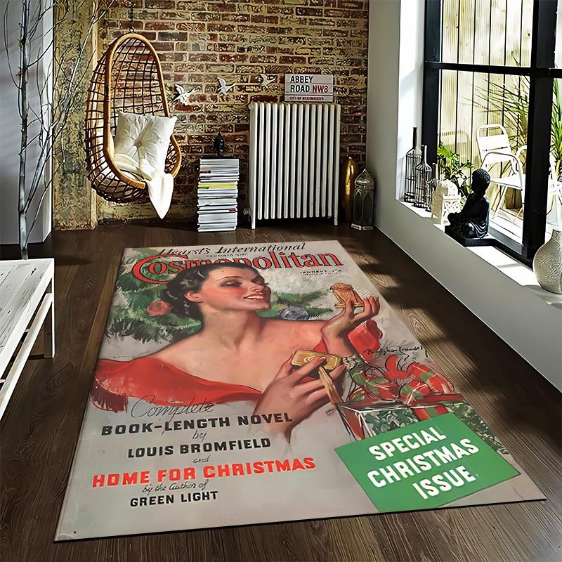 Cosmopolitan Vintage Christmas Magazine Cover Woman Gifts - Durable Decorative Rug travel poster scenic landscape print cozy accent for den reading