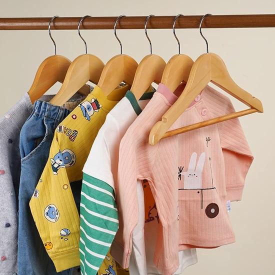 Wood Hangers 360° Swivel Hook and Notches Wood Clothes Hanger for Hanging Garments and Accessories with Non-Slip Bar Natural Pack of 12