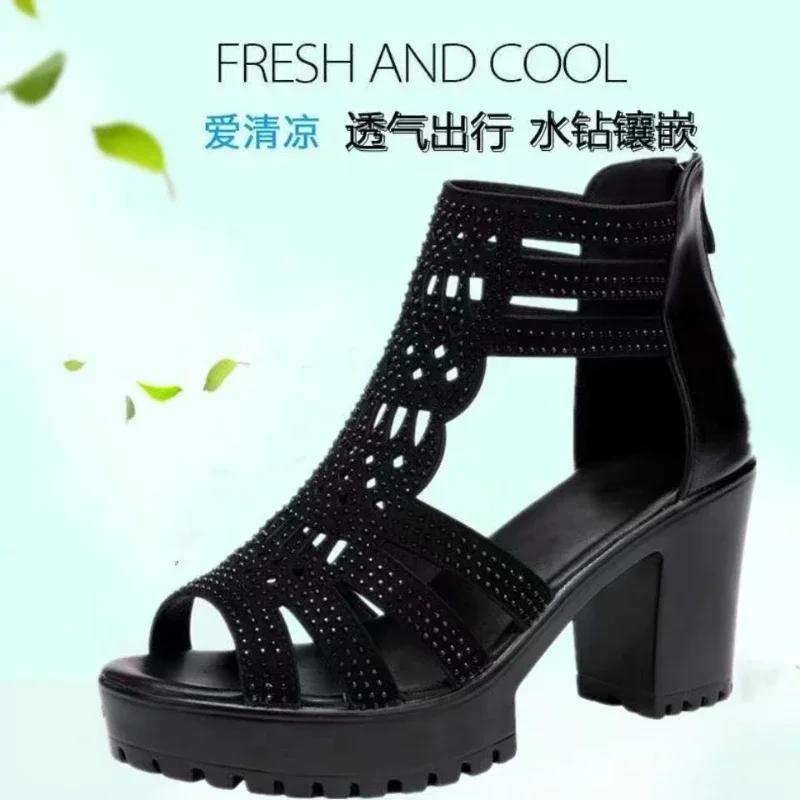 Fashion Women's Summer High Heel Shoes Rome Women's Peep Toe Platform Chunky Heel Gladiator Sandals Outdoor Dress Party Fish Mouth Shoes