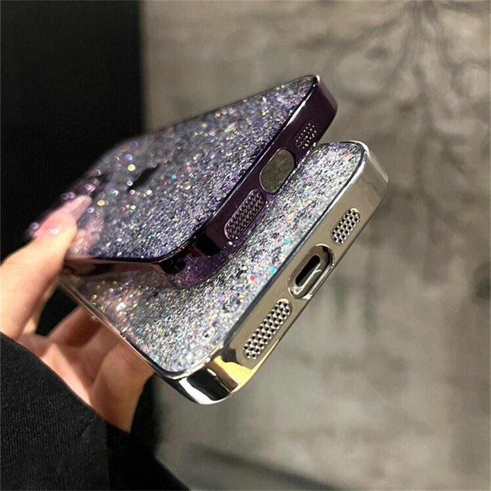 Luxury Plating Frame Bling Glitter Sequins Phone Case For iPhone 15 11 12 13 14 Pro Max Plus Soft Silicone Bumper Sparkle Cover