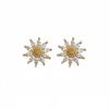 S925 Sterling Silver Sunflower Stud Earrings with Cubic Zirconia and Gold Ball Stamens for Everyday Wear