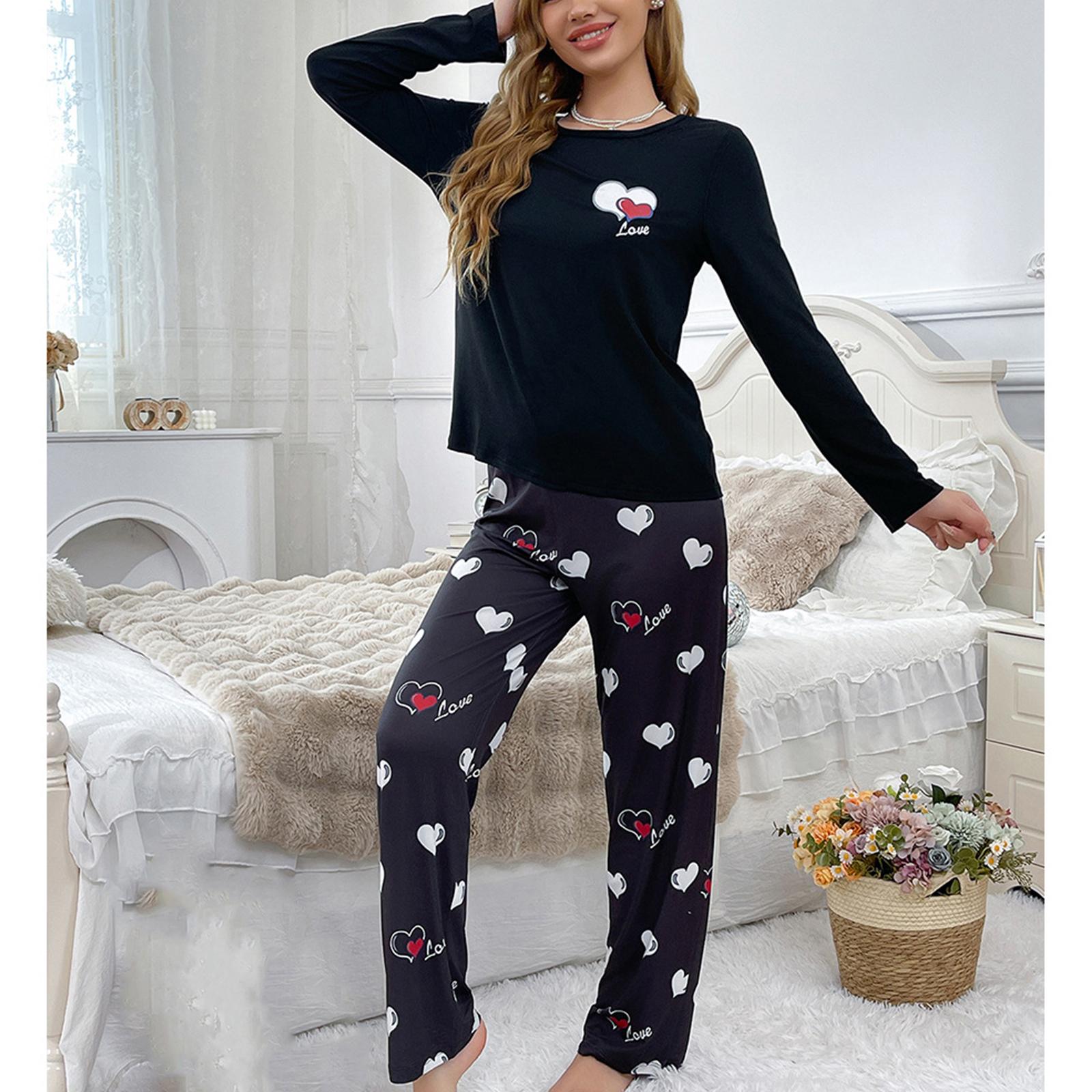 

Женская пижама, комплект из пуловера с круглым вырезом и длинными рукавами, свободная и удобная эластичная домашняя одежда, комплект из двух предметов, можно носить на улице XL чёрный